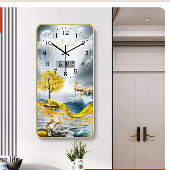 Popular living room wall clock ([crystal porcelain picture]-Fulu Ankang [calendar model] large [40*80cm])