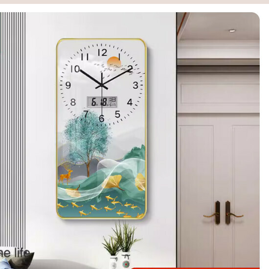 Popular living room wall clock ([crystal porcelain picture]-auspicious elk [calendar style] medium size [30*60cm])