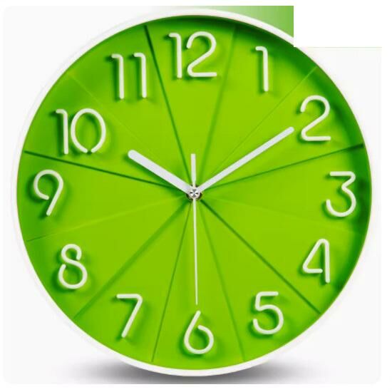 Popular living room wall clock (white and green 12 inches (diameter 30.5cm))