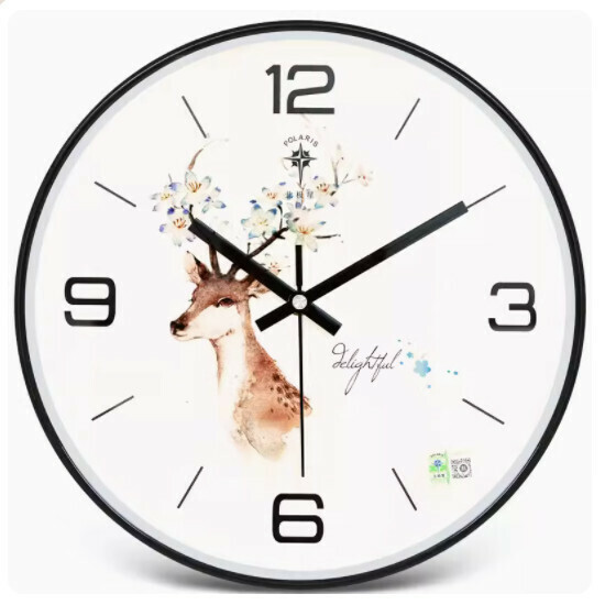 Popular living room wall clock (black-Lucky Deer 12 inches (diameter 30.5cm))
