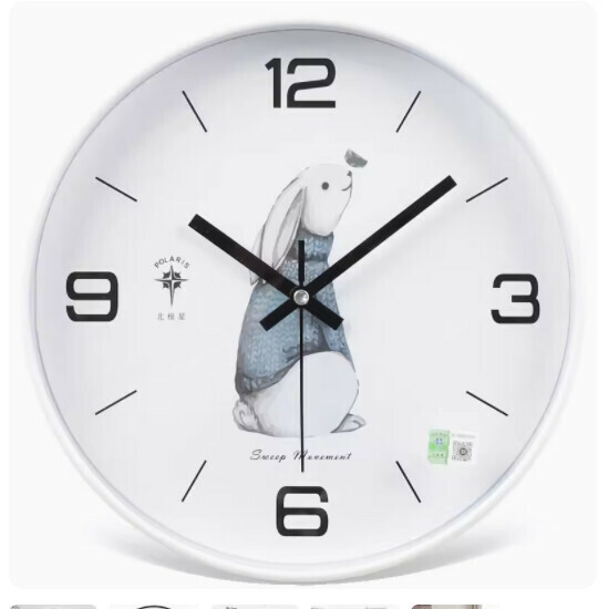 Popular living room wall clock (white-cute rabbit 12 inches (diameter 30.5cm))