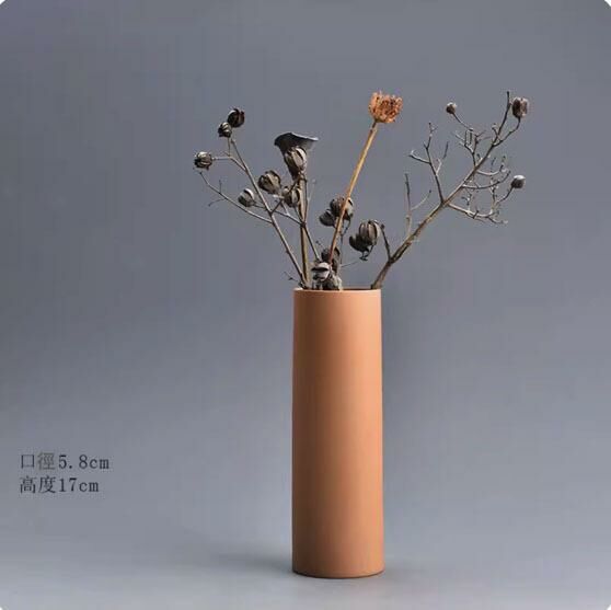 爆款復古陶瓷花瓶擺件(粗陶直筒花器·粉橙)