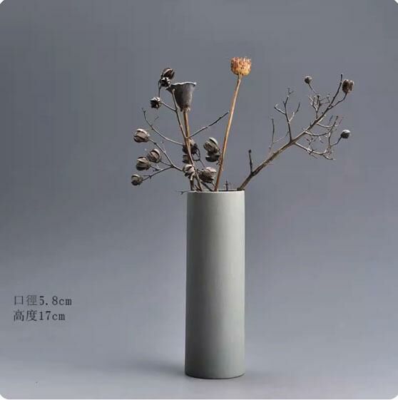 爆款復古陶瓷花瓶擺件(粗陶直筒花器·天青)