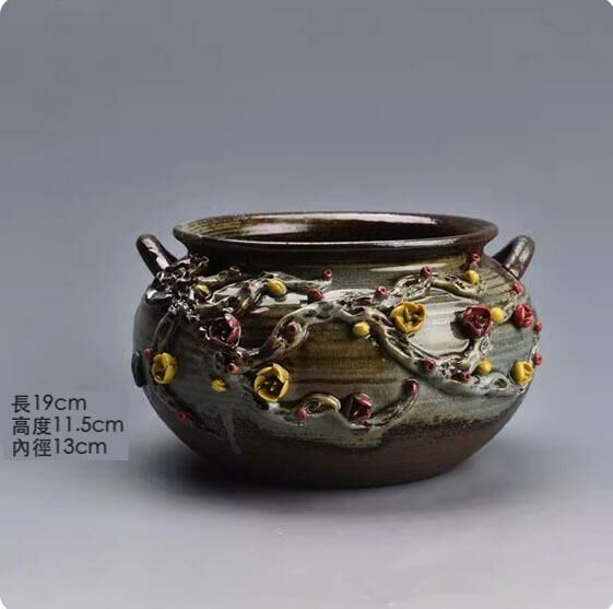 爆款復古陶瓷花瓶擺件(清水捏花雙耳花器)