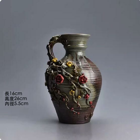 爆款復古陶瓷花瓶擺件(手作捏花花瓶)
