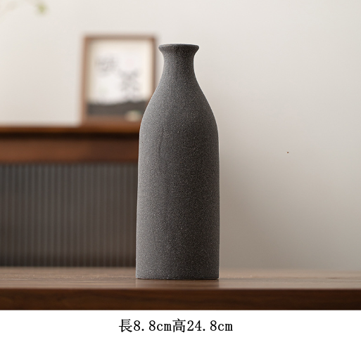 爆款陶瓷花瓶（粗陶花器--子彈瓶【灰黑】）