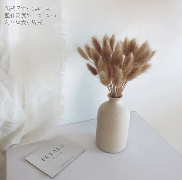 新款幹花花瓶擺件（粗陶花瓶 原色兔尾草）