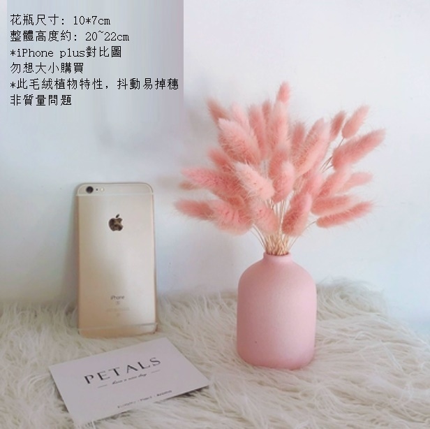 新款鴕鳥羽毛兔尾草幹花花束（粉色Q版陶瓷 粉兔）
