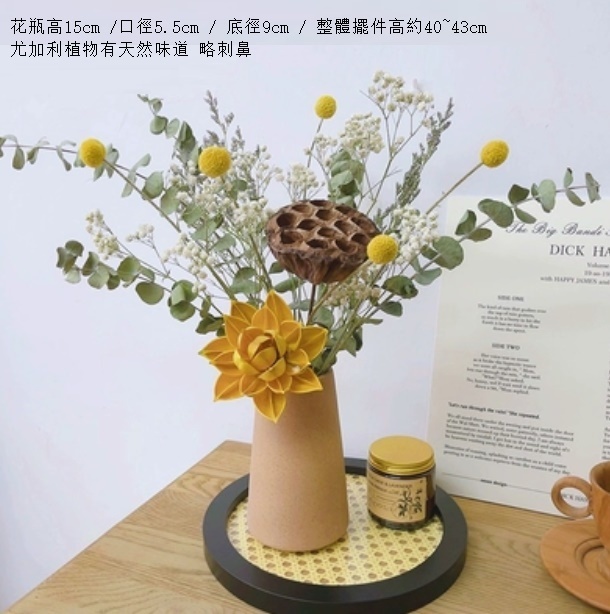 新款幹花花束真花（磨砂棕色花瓶 荷藕尤加）