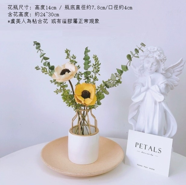 新款真花風幹天然客廳擺設（陶瓷鐵藝瓶 雙色美人尤加利）
