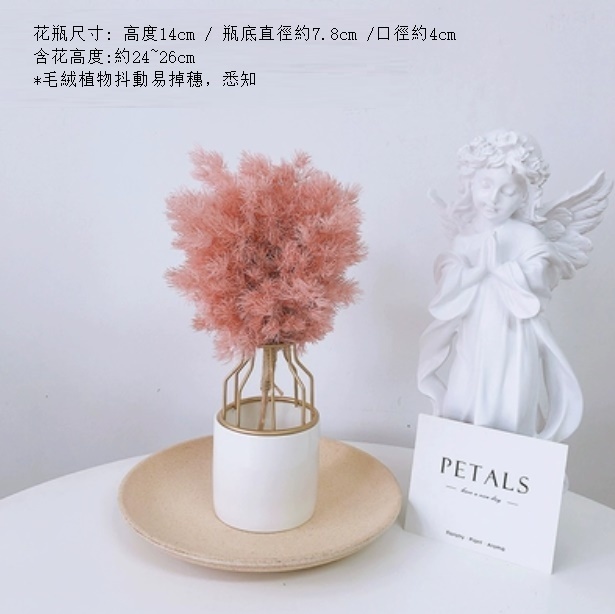 新款真花風幹天然客廳擺設（陶瓷鐵藝瓶 小粉雪松）