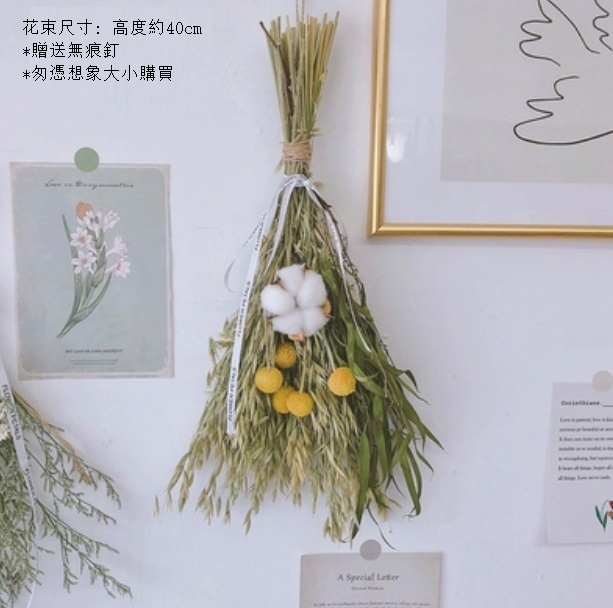 新款掛墻裝飾倒掛幹花花束（燕麥黃金球）