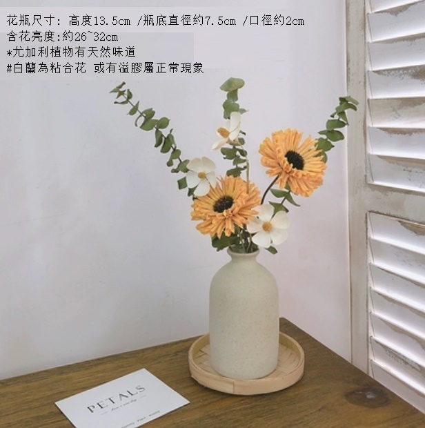新款永生花客廳擺設真花風幹（粗陶花瓶 馬蹄蓮尤加利）