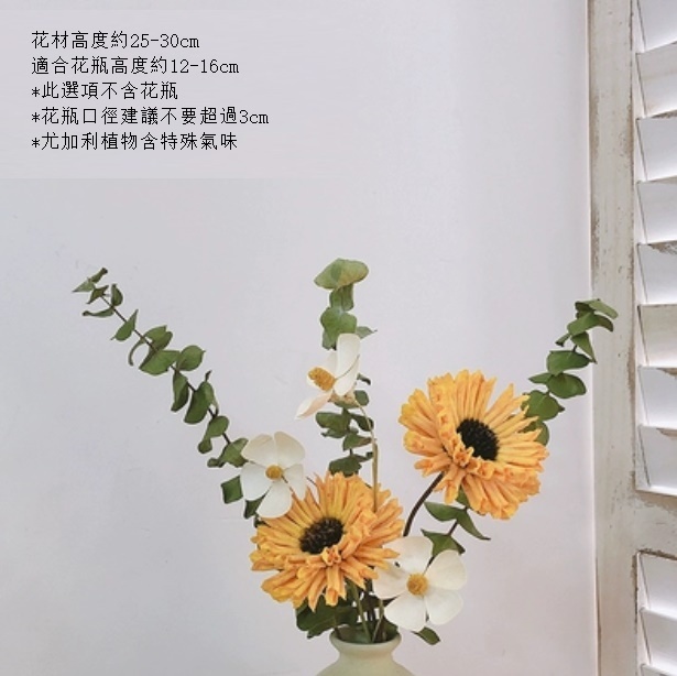 新款永生花客廳擺設真花風幹（不含粗陶花瓶 馬蹄蓮尤加利）