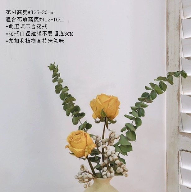 新款永生花客廳擺設真花風幹（不含粗陶花瓶 烏桕黃玫尤加利）