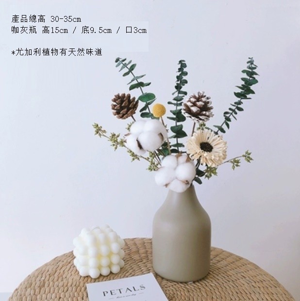 新款松果尤加利輕奢幹花（含咖灰瓶 綿綿松）
