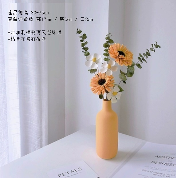 新款松果尤加利輕奢幹花（莫蘭迪黃瓶 馬蹄蓮尤加利）