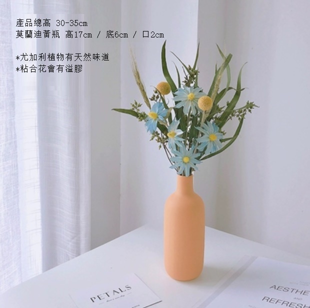 新款松果尤加利輕奢幹花（莫蘭迪黃瓶 蘭花米果葉）