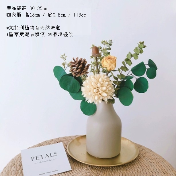 新款松果尤加利輕奢幹花（含咖灰瓶 花球松）