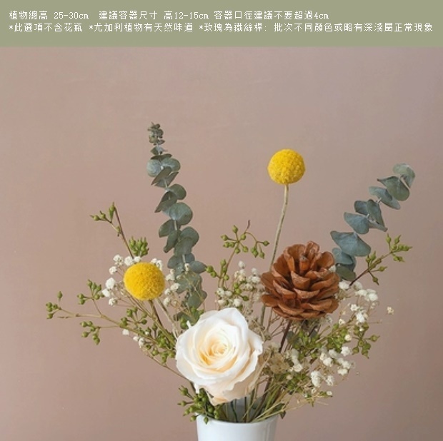 新款真花插花擺件（不含花瓶 淡黃玫瑰松果）