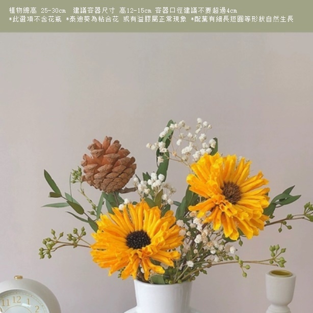 新款真花插花擺件（不含花瓶 泰迪葵小葉）