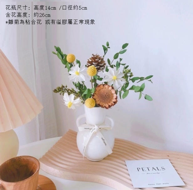 新款滿天星幹花花束（雙耳花瓶 太陽朵細葉）
