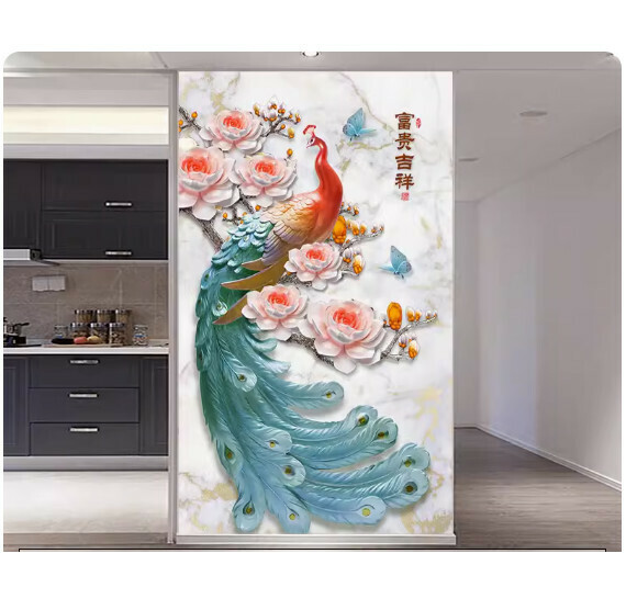 熱賣裝潢壁畫貼紙 牆貼【VA-7-牡丹孔雀】【特大-寬90cm*高180cm】 