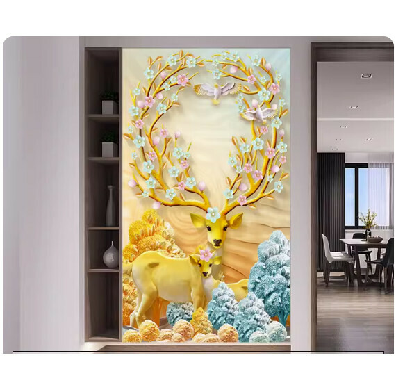 熱賣裝潢壁畫貼紙 牆貼【QQ-17-富貴麋鹿】【小號-寬60cm*高120cm】 