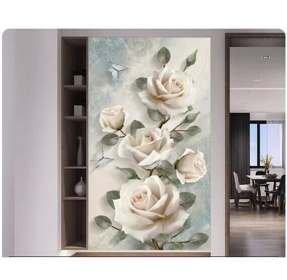熱賣裝潢壁畫貼紙 牆貼【QQ-1-潔白花卉】【中號-寬70cm*高140cm】 