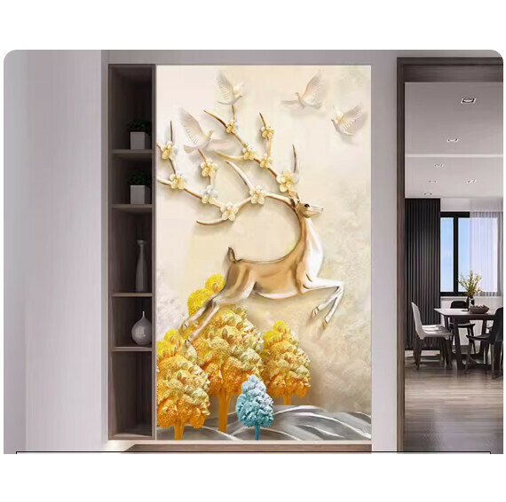 熱賣裝潢壁畫貼紙 牆貼【QQ-15-發財麋鹿】【大號-寬80cm*高160cm】 