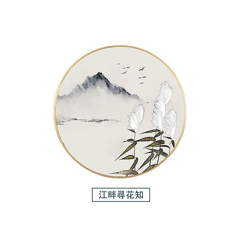 Hot style new Chinese style mural decorative wall painting entrance painting (diameter 90CM Jiangpanxunhuazhi aluminum alloy brushed frame [rich gold])