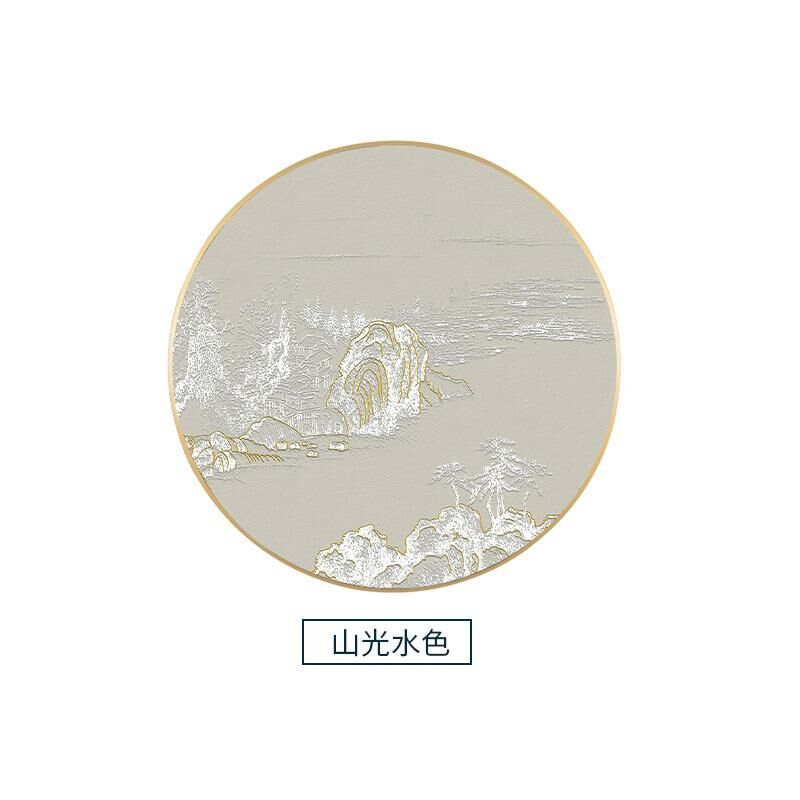 Popular new Chinese style mural decorative wall painting entrance painting (diameter 70CM, mountain and water color, aluminum alloy brushed frame [rich gold])