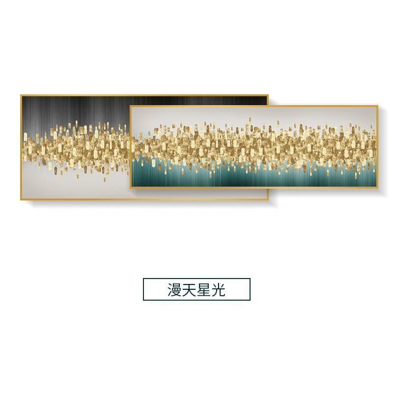 新款輕奢大氣壁畫裝飾牆畫(【80*160】大+【70*160】小=總長【80*240】 漫天星光 鋁合金拉絲外框【富貴金】)