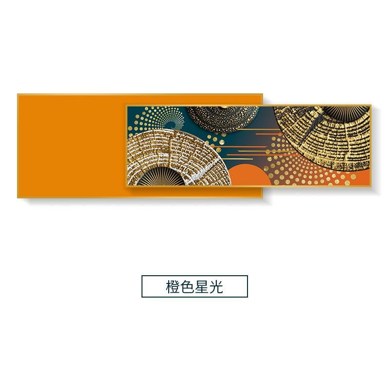 新款輕奢大氣壁畫裝飾牆畫(【80*160】大+【70*160】小=總長【80*240】 橙色星光 鋁合金拉絲外框【富貴金】)