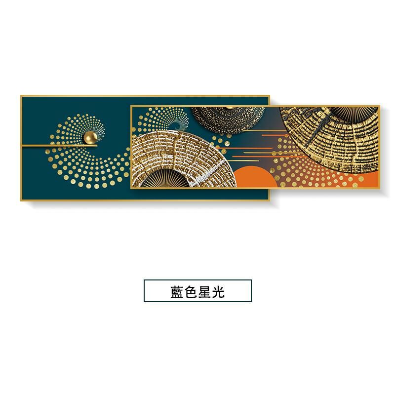 新款輕奢大氣壁畫裝飾牆畫(【40*100】大+【30*100】小=總長【40*150】   藍色星光 鋁合金拉絲外框【富貴金】)