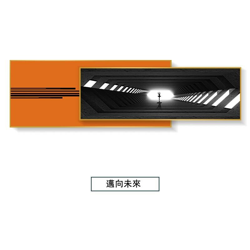 新款輕奢大氣壁畫裝飾牆畫(【80*160】大+【70*160】小=總長【80*240】 邁向未來 鋁合金拉絲外框【富貴金】)