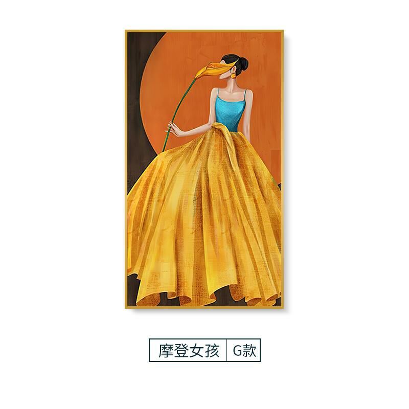 新款現代輕奢壁畫裝飾牆畫(120*180cm 摩登女孩G款 鋁合金拉絲外框【富貴金】)