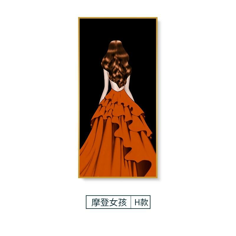 新款現代輕奢壁畫裝飾牆畫(80*120cm 摩登女孩H款 鋁合金拉絲外框【富貴金】)