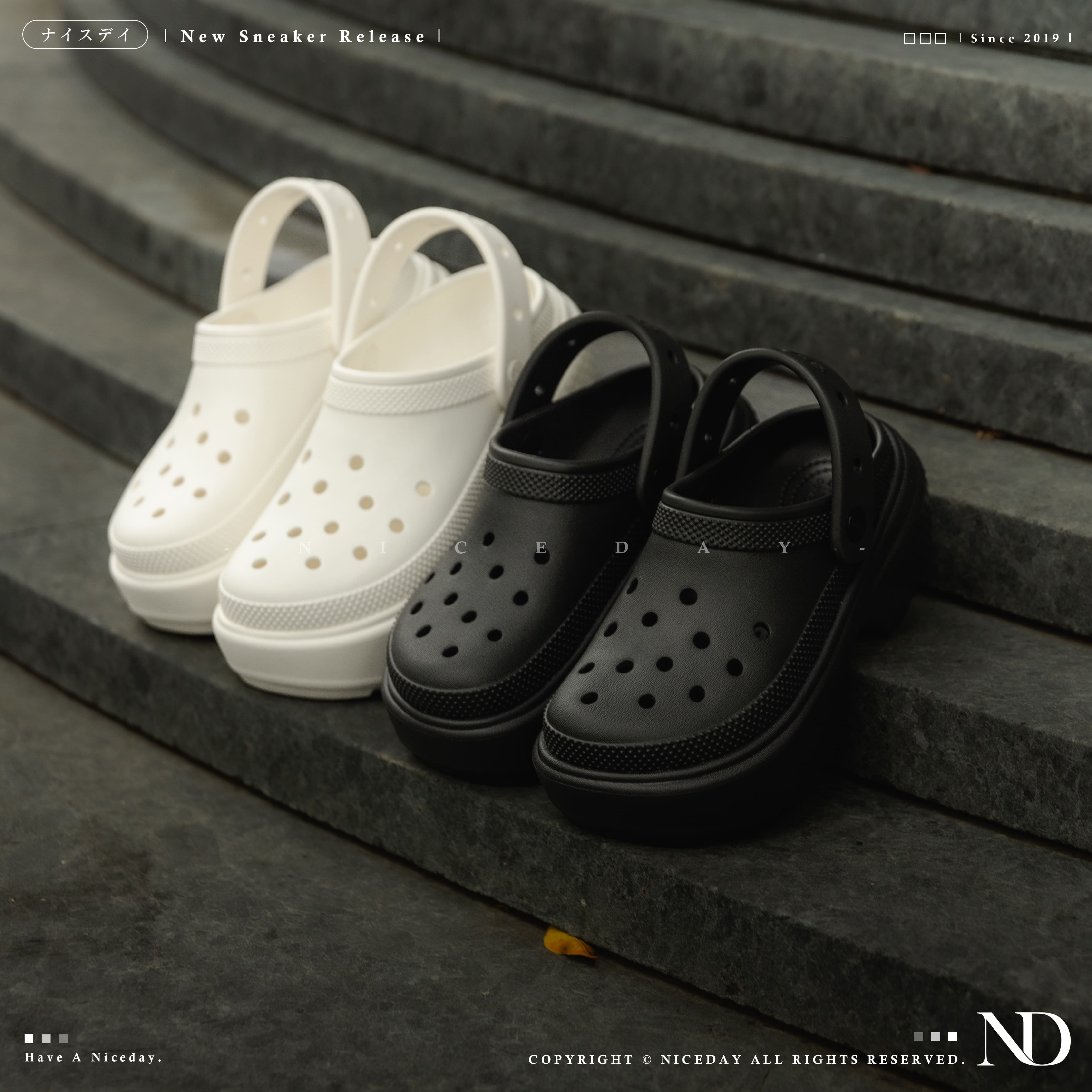 NICEDAY 現貨 Crocs Classic Crush 雪屋 洞洞鞋 厚底 老爹鞋 黑白 男女尺寸