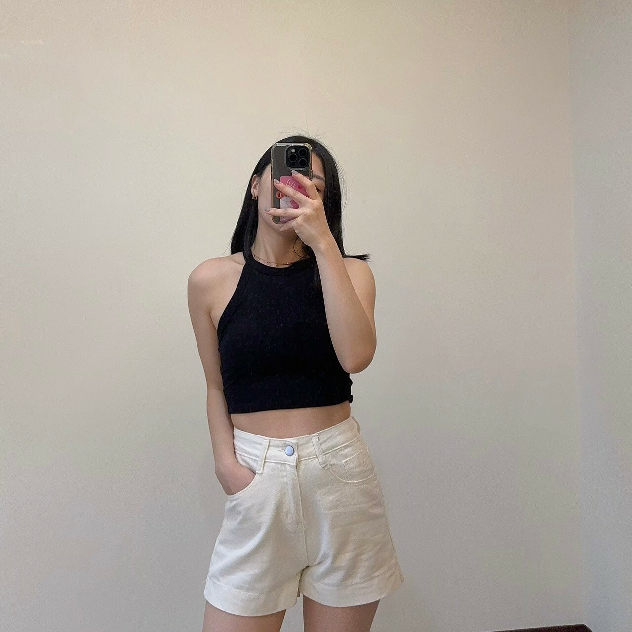 高腰杏色短褲（現貨）