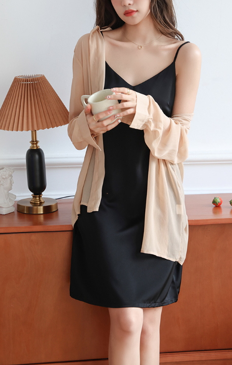 LYS - 帶胸墊吊帶睡裙夏季冰絲美背性感睡衣