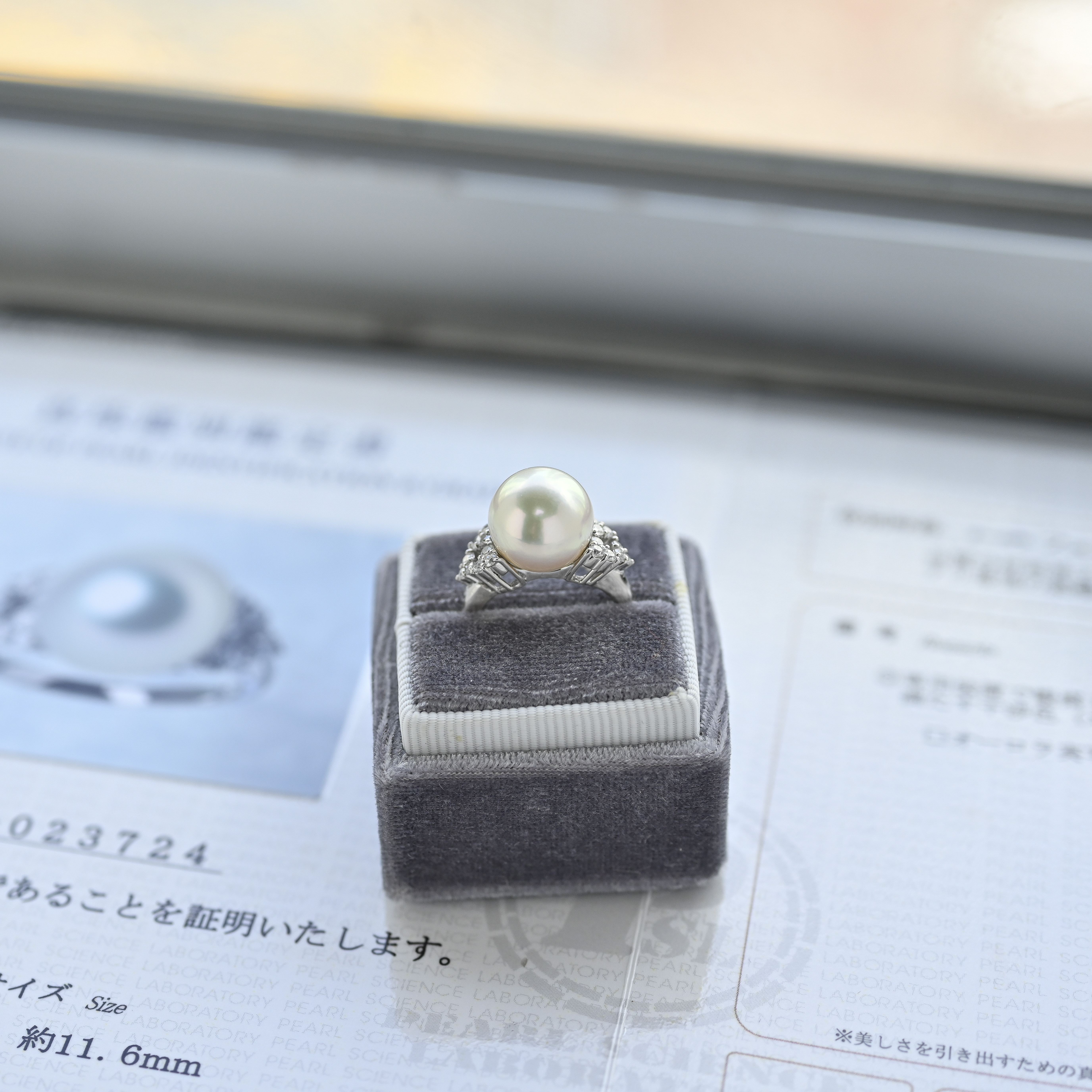 日本真科研 PT900 11.6mm Akoya  Diamond Ring