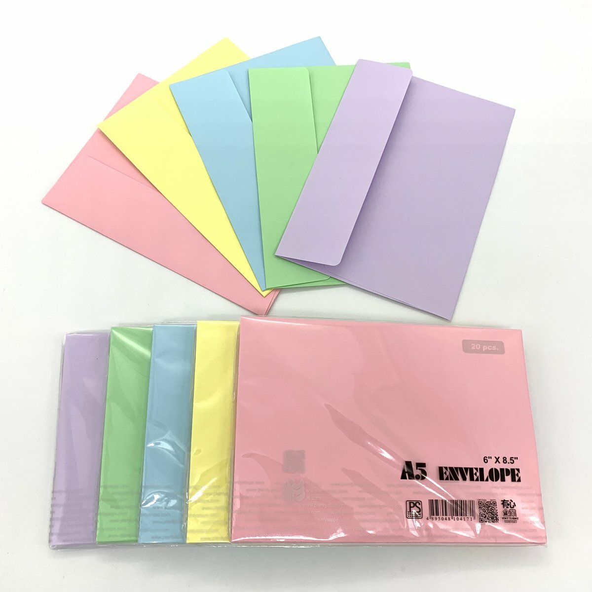 A5 麗彩 顔色信封 - (粉紅、黃、藍、綠、紫) 5色 x 20個 (100個) - 各1包