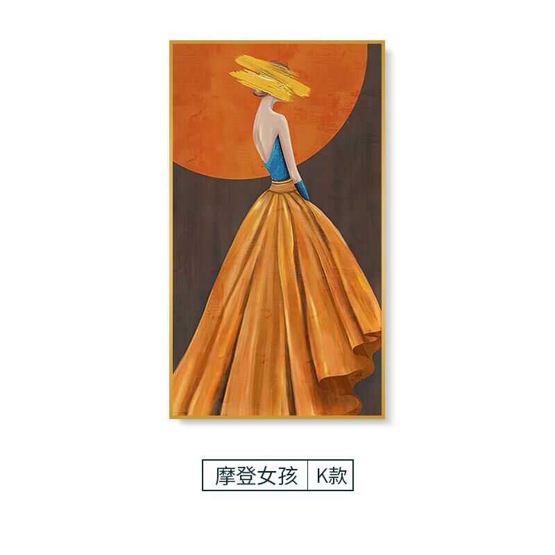 熱推現代輕奢壁畫裝飾牆畫(70*100cm 摩登女孩K款 鋁合金拉絲外框【富貴金】)