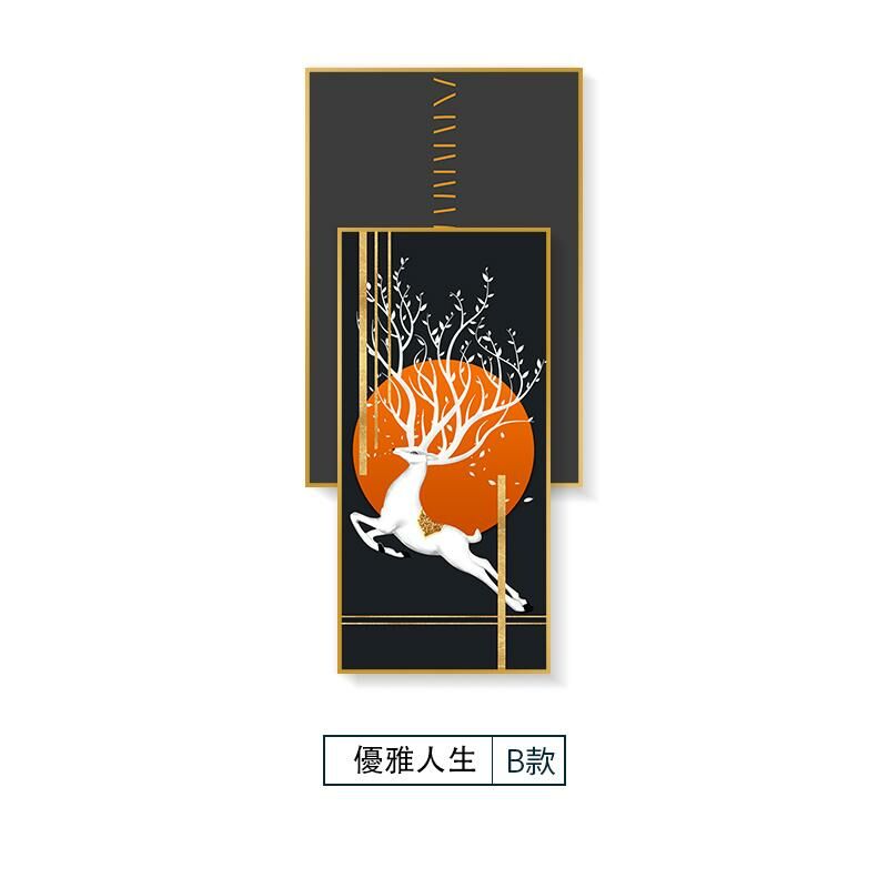 熱推現代輕奢壁畫裝飾牆畫(【80*120】大+【60*140】小=總長【80*180】 優雅人生B款 鋁合金拉絲外框【富貴金】)