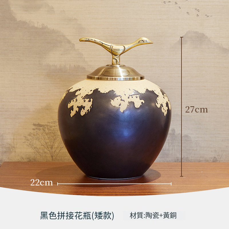 Popular new Chinese-style high-end ornaments (black spliced ​​vase-short style)