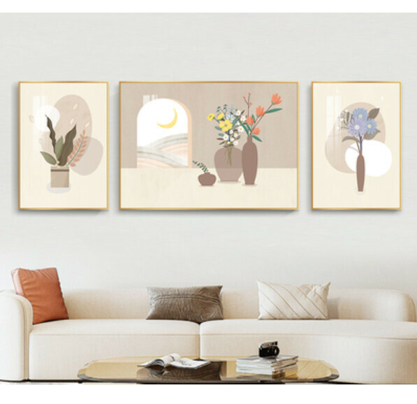 爆款牆壁掛畫三聯畫【H款-9mm薄板】【中間70*50cm+左右35*50cm】【亮麗水晶膜】 