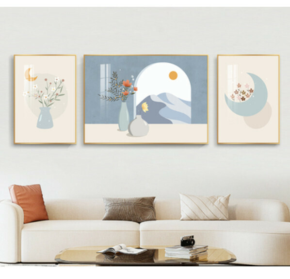 爆款牆壁掛畫三聯畫【K款-9mm薄板】【中間90*70cm+左右50*70cm】【亮麗水晶膜】 