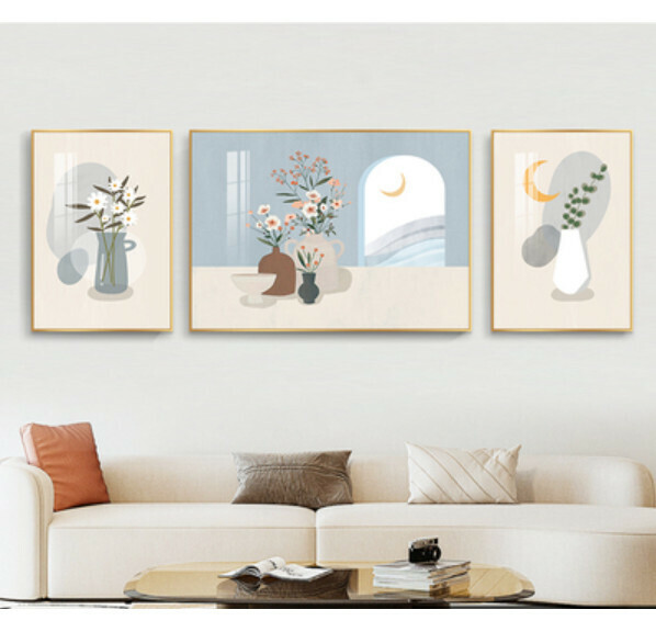 爆款牆壁掛畫三聯畫【G款-25mm厚板】【中間60*40cm+左右30*40cm】【亮麗水晶膜】 