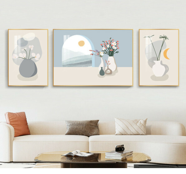 爆款牆壁掛畫三聯畫【A款-25mm厚板】【中間100*80cm+左右60*80cm】【亮麗水晶膜】 